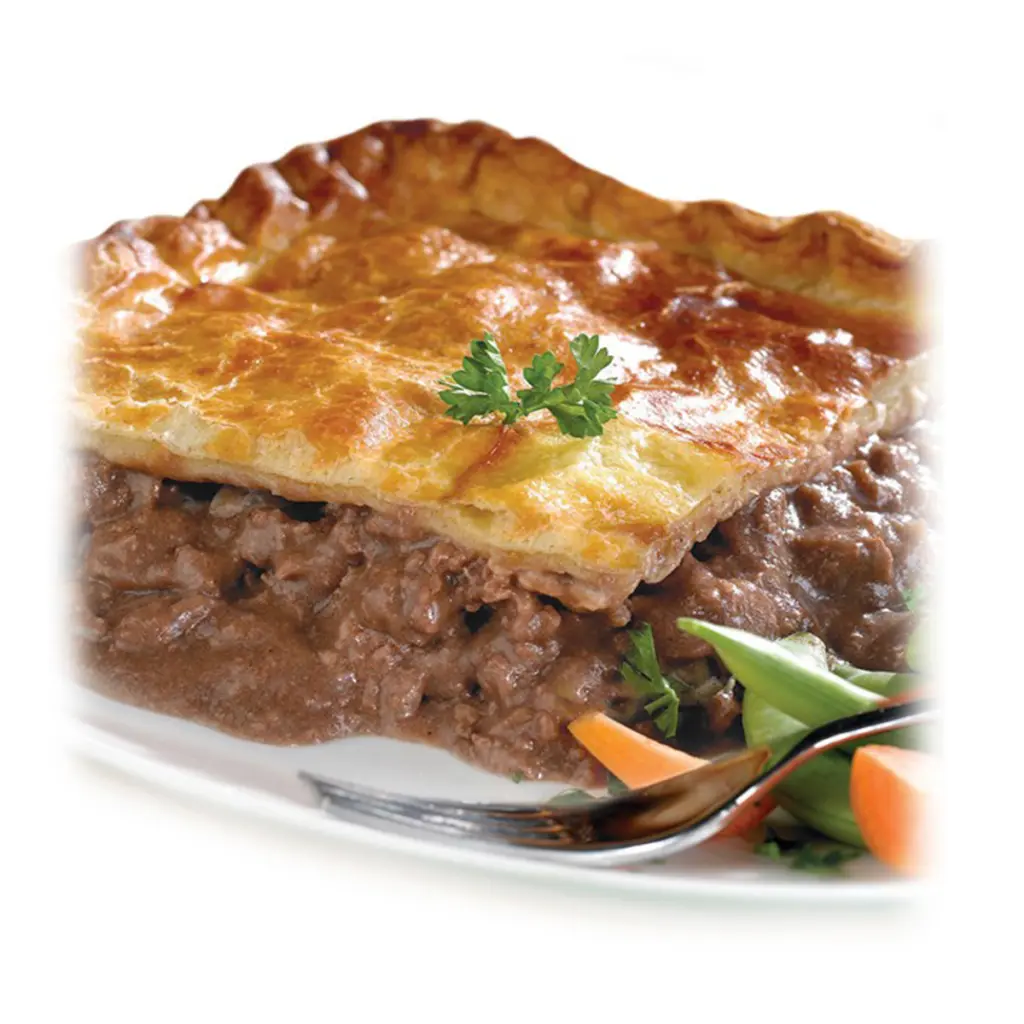 slice of greenhalghs famous deep filled multi portion beefsteak pie