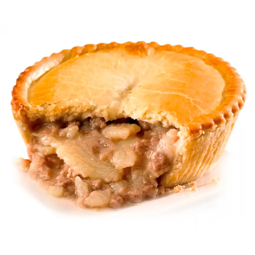 freshly baked potato and meat greenhalghs pie
