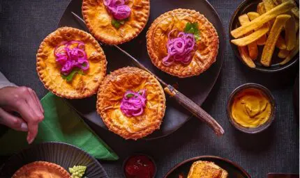 celebration party with sausage rolls, pies and pasties