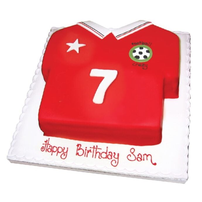 red sports shirt celebration cake