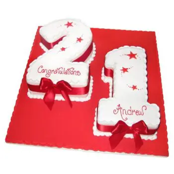 two numbers happy birthday cake on a red board
