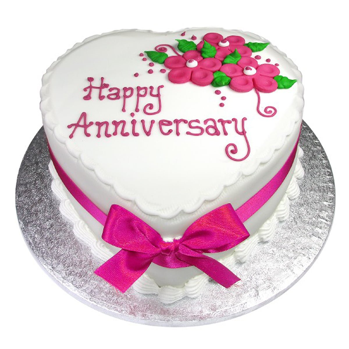 pink and white anniversary cake with pink sugar paste flowers