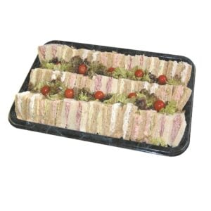 greenhalghs 40 piece sandwich platter with ham, cheese and tomato, tuna, egg mayonnaise, pork and apple, chicken and stuffing, cheese and red onion