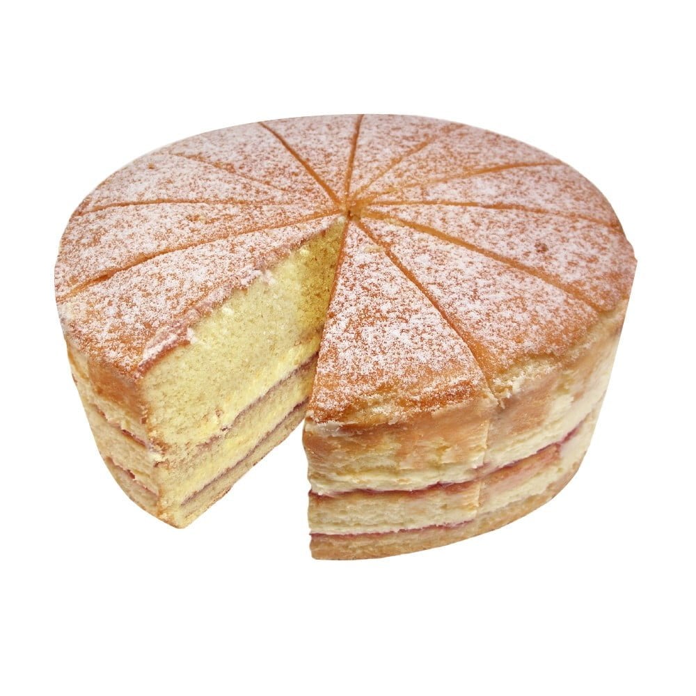 jam and buttercream Victoria sponge cake sliced