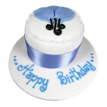 white and blue individual celebration cake with sugar paste ballons