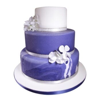 3 tier blue and white marble wedding cake
