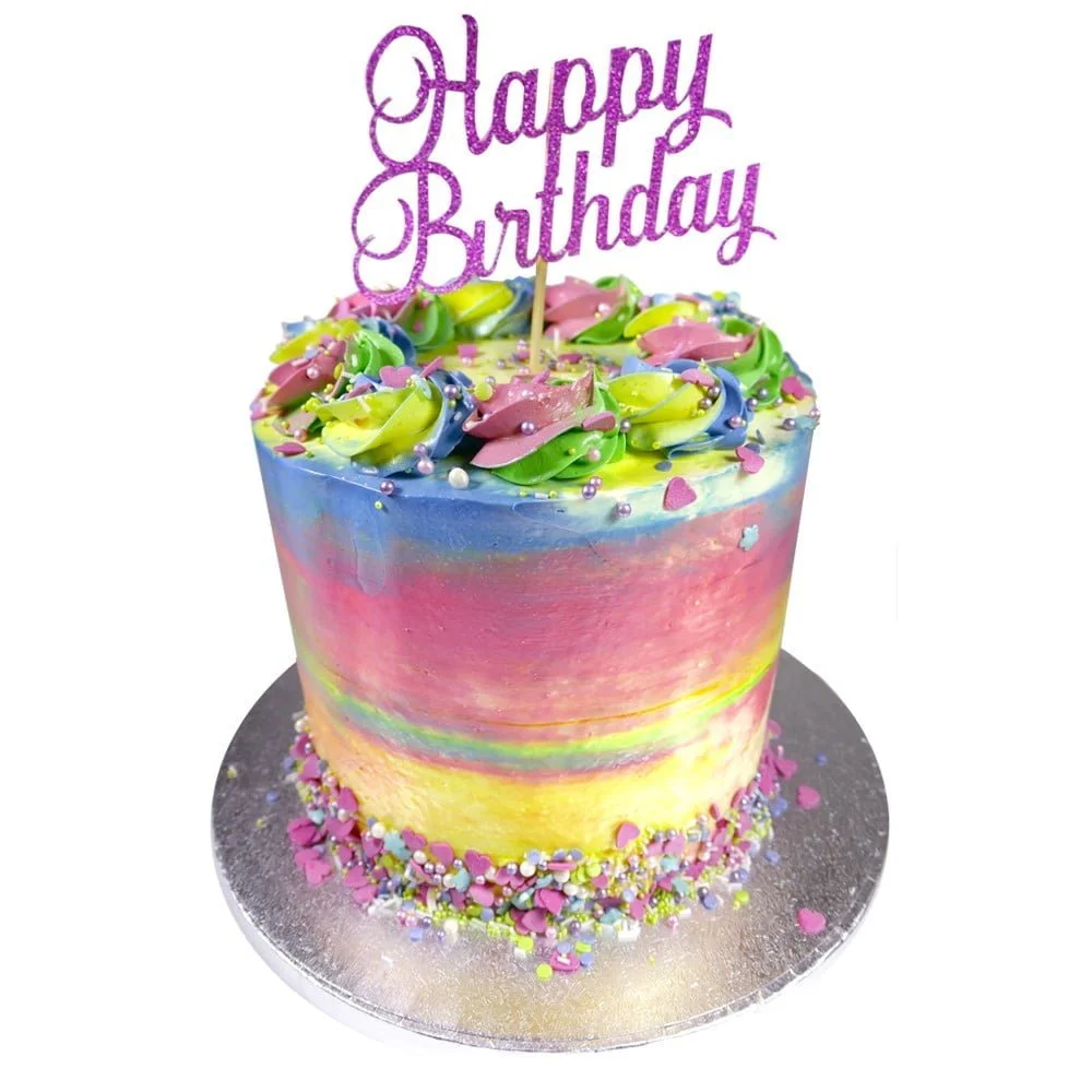single tier rainbow swirl celebration cake