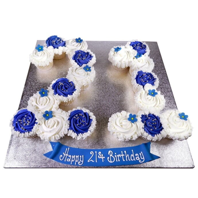 blue and white two number cupcake platter