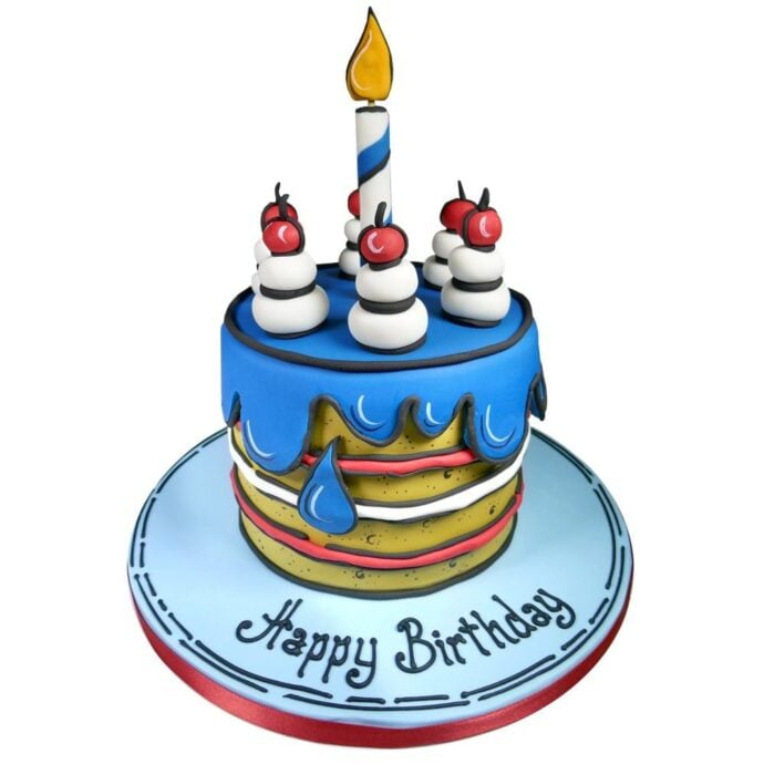 cherry on top cartoon style celebration cake