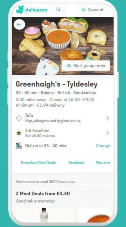 deliveroo website on mobile