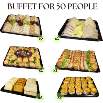 range of sandwich platters, cake slice platters and pork pie platters