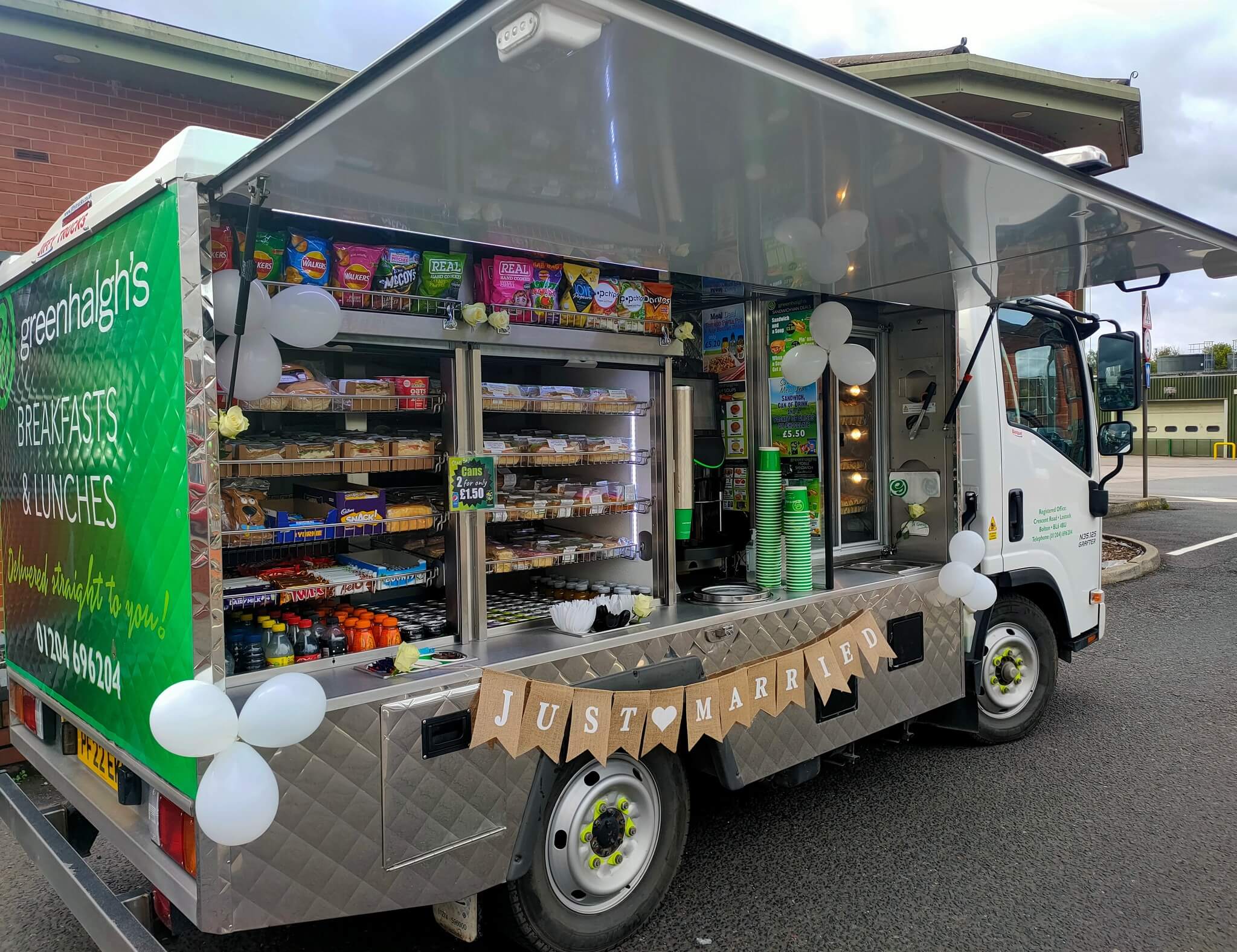 greenhalghs sandwich van fully stocked at a wedding event